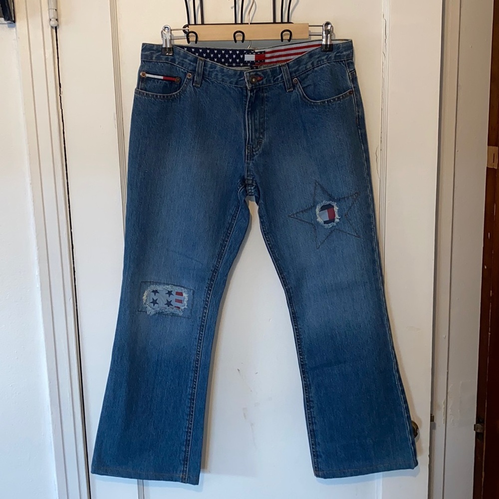 Tommy Hilfiger vintage cropped retro jeans patchwork stars American flags